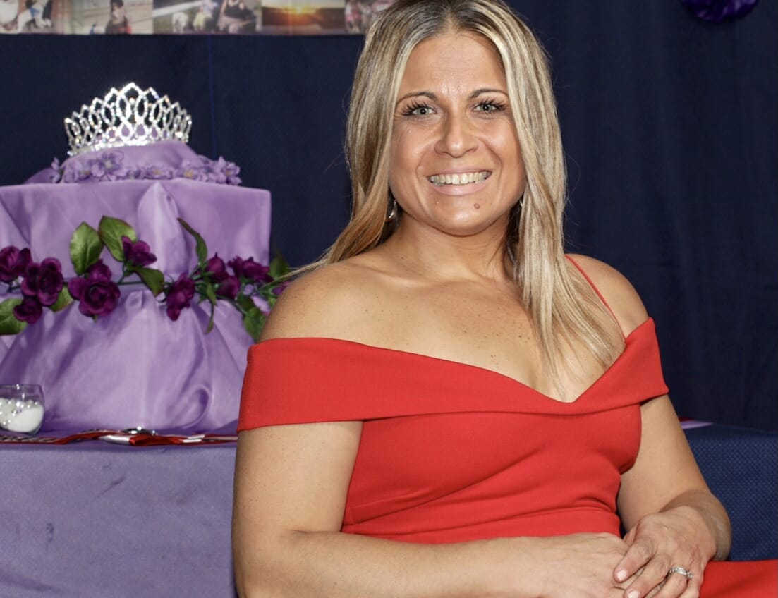 alycia in red dress at miss wheelchair california competition