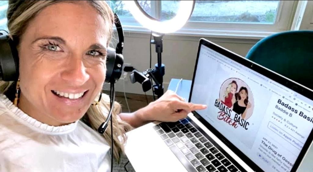 alycia delivering podcast gust appearance for badass basic bitch podcast