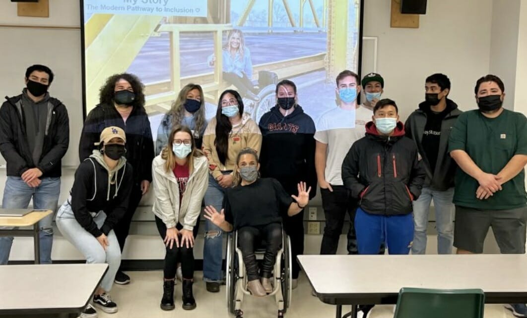 image of alycia with students she spoke to at chico state university
