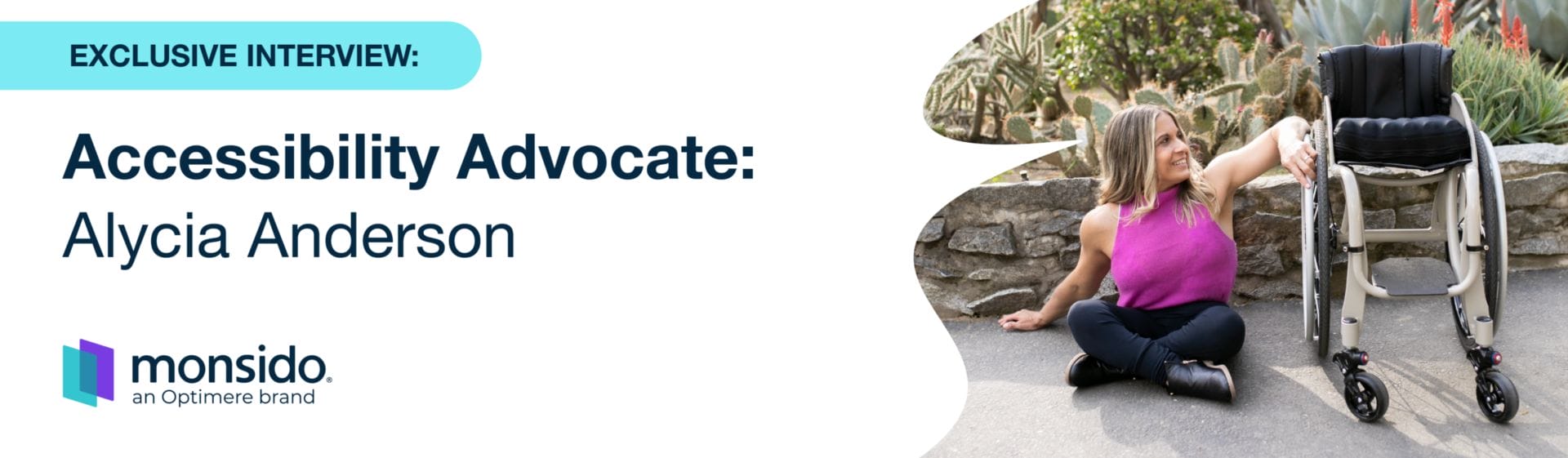 accessibility advocate alycia anderson pictured sitting on the ground with her arm resting on her wheelchair beside her