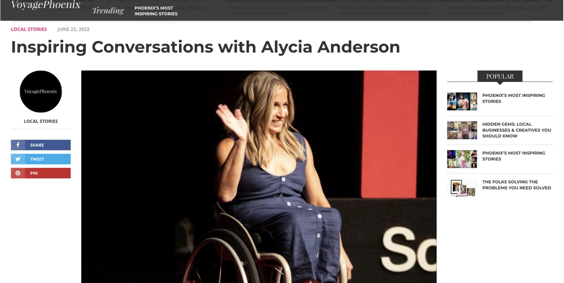 Photo of Voyage Phoenix Magazine story on Alycia