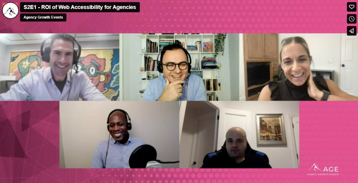 alycia with other panelists on agency growth events r o i of web accessibility for agencies season two episode one