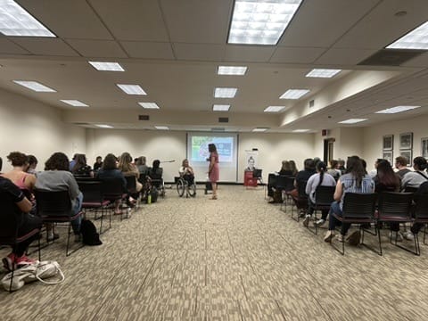alycia preparing to give her speech after being awarded