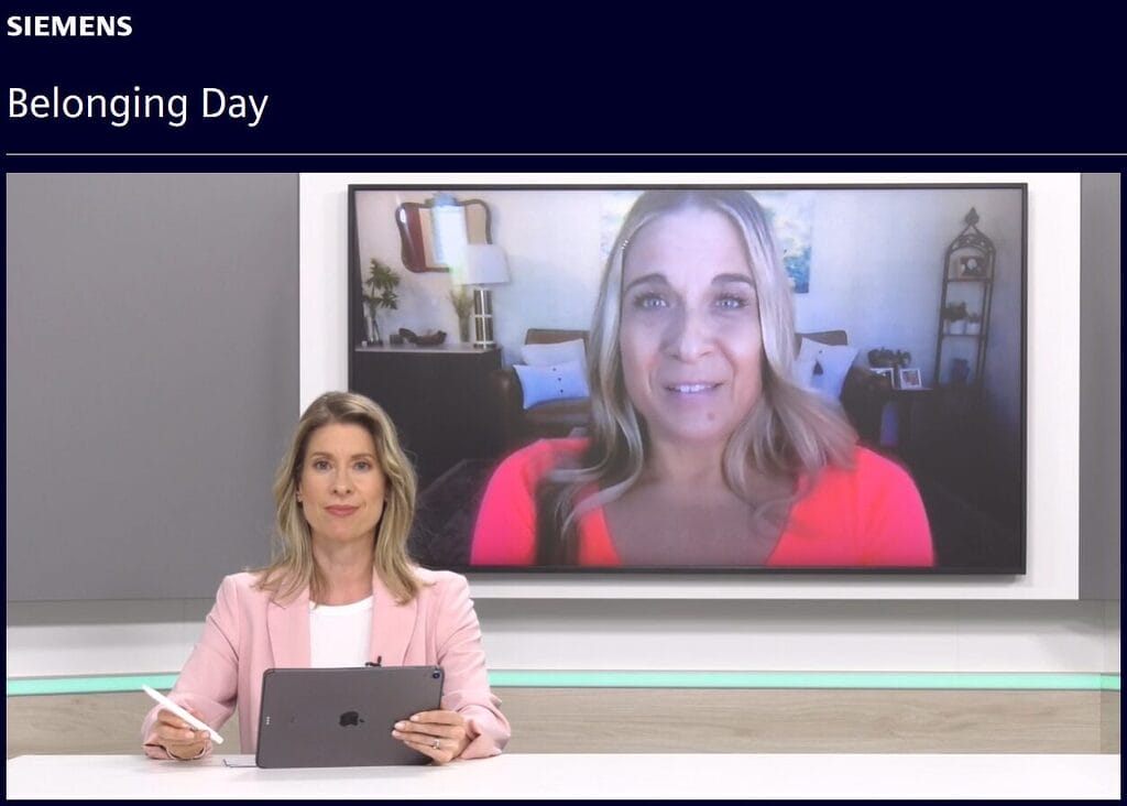 alycia appearing virtually at siemens belonging day event for their global teams