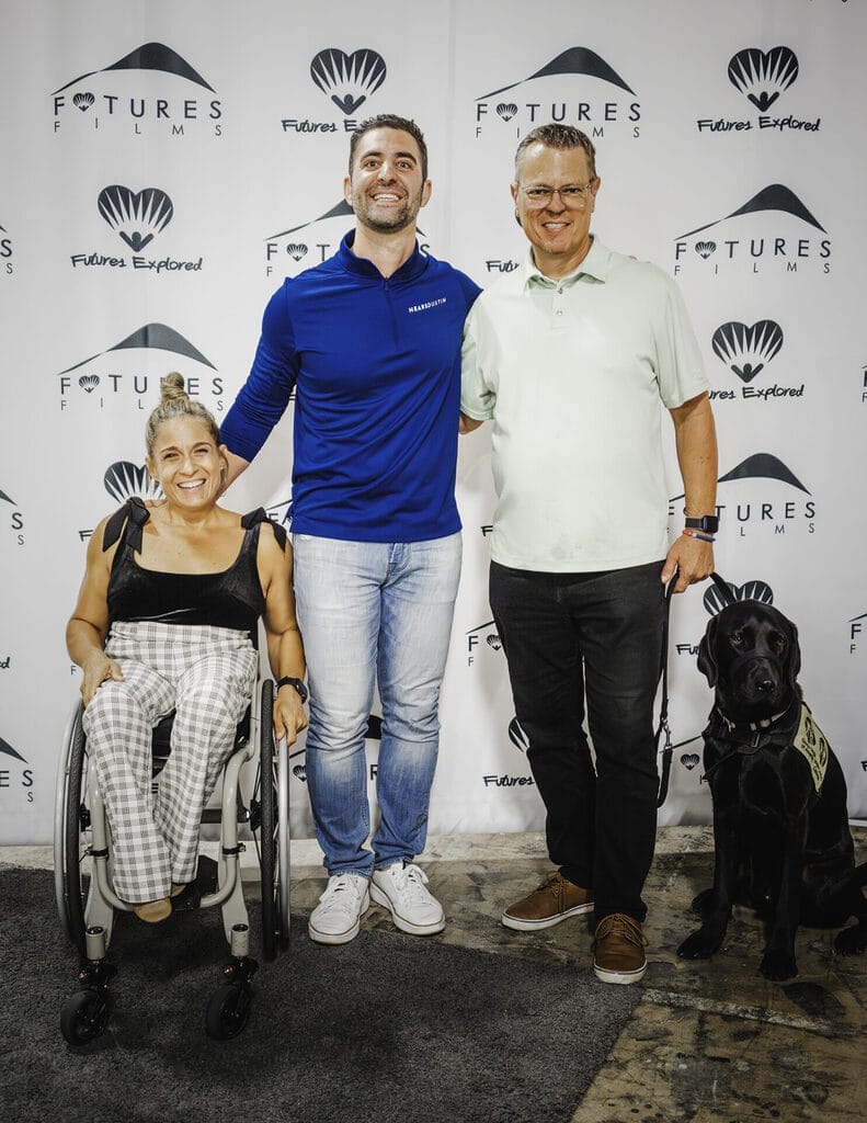 alycia dustin and lee accompanied by his labrador service dog