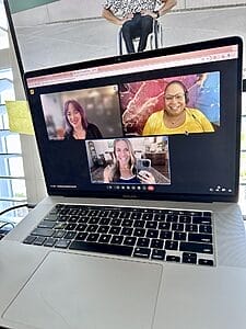 alycia presentation on one monitor and beth benita and alycia in conference on another