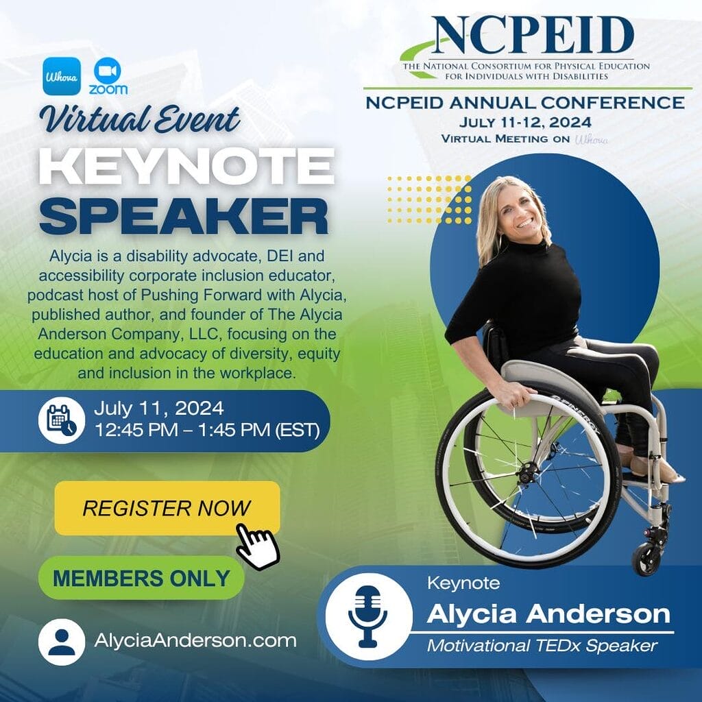 n c p e i d marketing tile that announced alycia would be the keynote speaker at the twenty twenty four annual conference