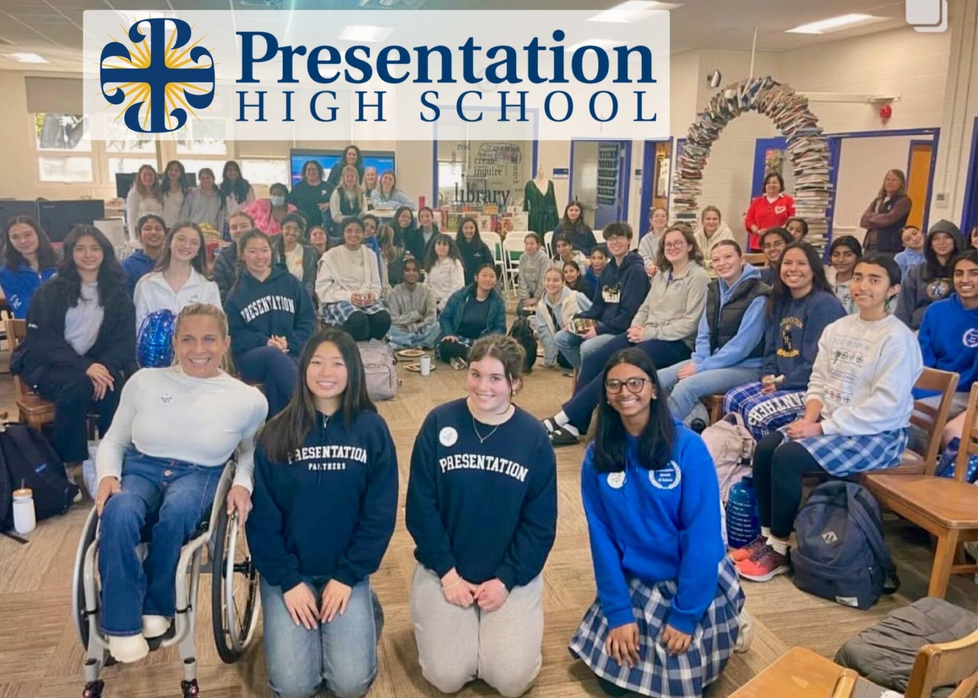 alycia with the attendees of her q and a session at presentation high school