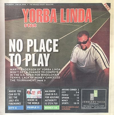marty on the cover of the yorba linda star newspaper the cover title reads no place to play