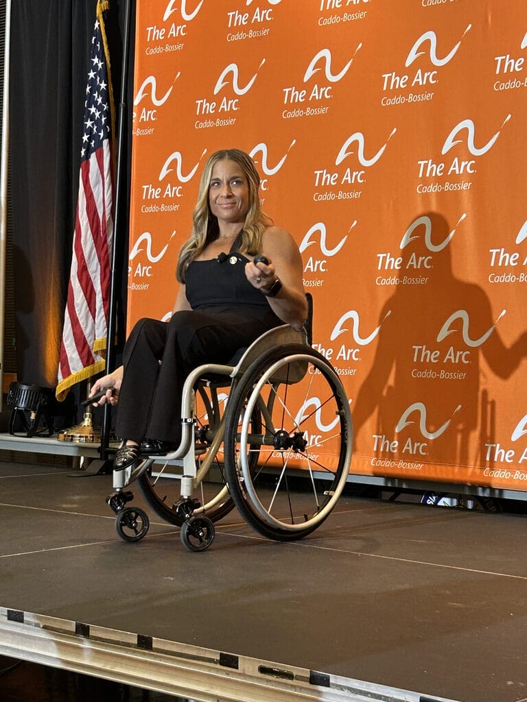 alycia on stage giving her speech