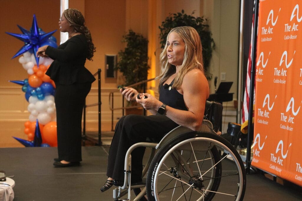 alycia on stage giving her speech
