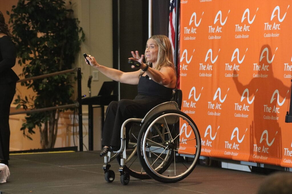 alycia on stage giving her speech