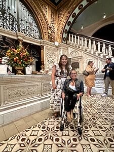 alycia with staff of the california department of insurance in the lobby of the herald examiner building downtown los angeles
