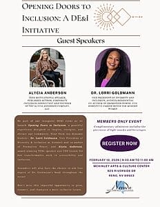 opening doors to inclusion is the title of the nvsaa event flyer announcing alycia as a guest speaker